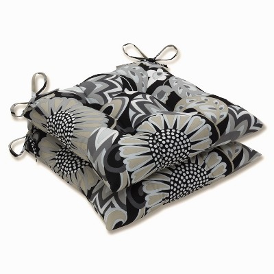 Outdoor/Indoor Sophia Black Wrought Iron Seat Cushion Set of 2 - Pillow Perfect: Weather-Resistant, Tufted