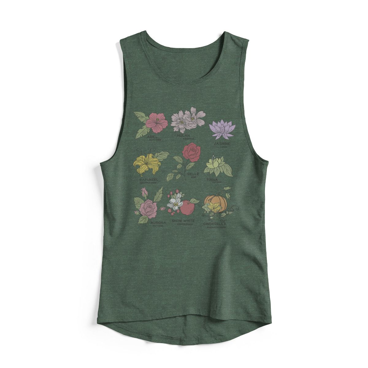 Juniors Womens Disney Princess Floral Chart Festival Muscle Tee - thumbnail 2