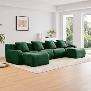 AENKYO Teddy Fabric Modular Deep Seat Sofa, 2 Pillows No Assembly Required Plush Boneless Sectional with Anti-Slip Base, Camel - 1 of 4