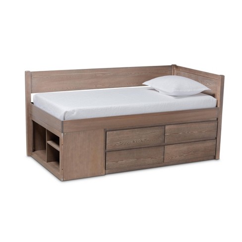 Twin 4 Drawer Levon Wood Storage Bed, Oak Twin Bed With Storage Drawers