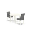 East West Furniture 3 Piece Dinner Table Set contain A Wooden Table and 2 Platinum Gray Faux Leather Person Chairs with Stylish Back- Linen White - 2 of 4