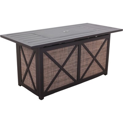 Courtyard Casual Santa Fe 5 pc Rectangle Fire Pit Set with Wicker Spring Chairs  Includes One Rectangle Fire Pit and Four Wicker Spring Chairs