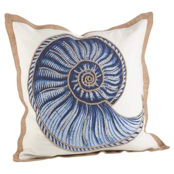 20"x20" Oversize Spiral Shell Printed Cotton Square Throw Pillow Navy - Saro Lifestyle