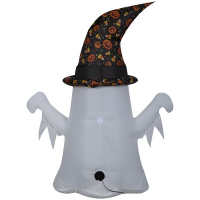 4 ft White Inflatable Ghost with Witch Hat Halloween Decoration