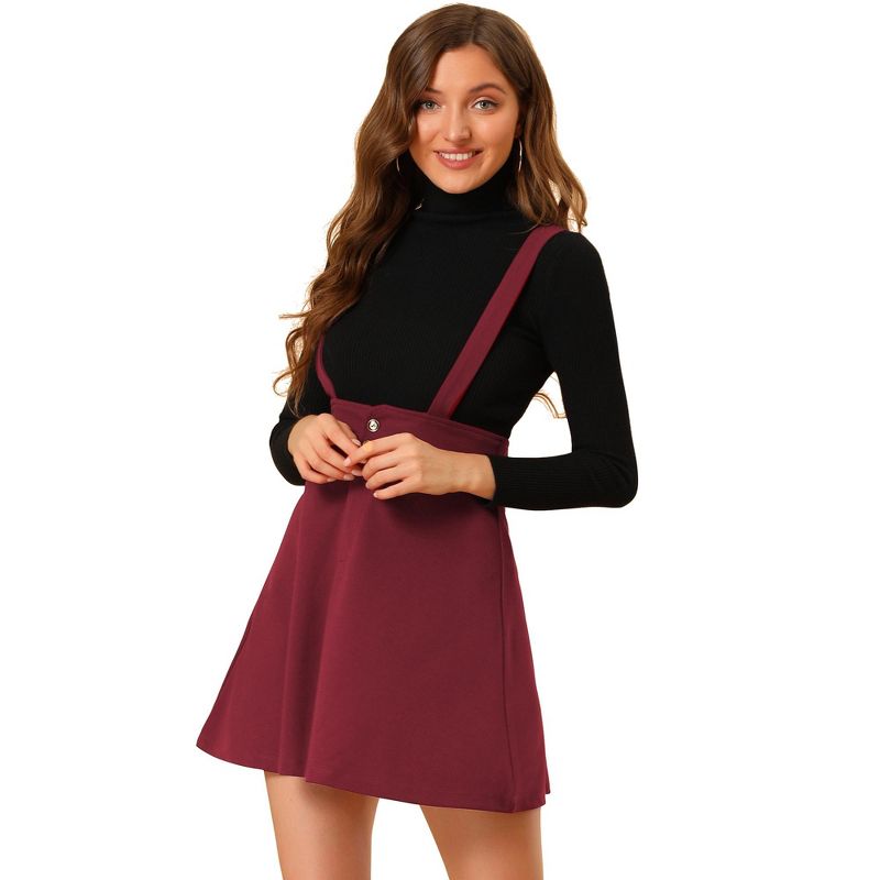 Allegra K Women's Casual Overall Dress Strap Button Front Suspender Skirt, 1 of 7