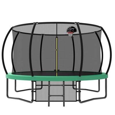 VisioGear Trampolines, Trampoline with Safety Enclosure Net, Trampoline with Basketball Hoop, Green, 144.09"*144.09"*107.87"