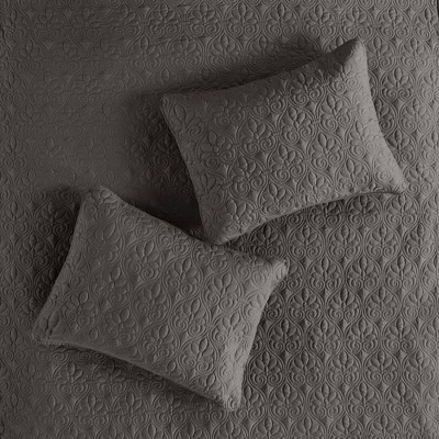 King Dark Grey Microfiber Quilted Bedspread Set