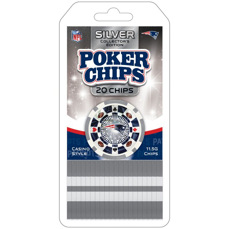 MasterPieces Casino Style 20 Piece 11.5 Gram Poker Chip Set NFL New England Patriots Silver Edition, 2 of 4