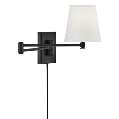 Black Steel Dimmable Plug-in Swing Arm Sconce with White Shade