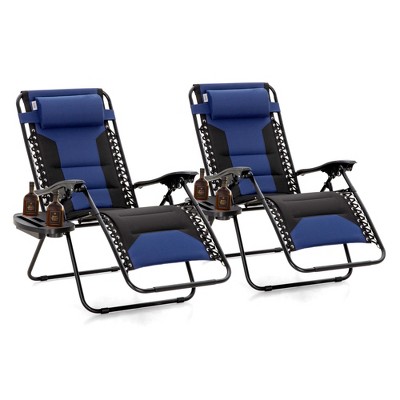 Captiva Designs XXL Zero Gravity Chair Set of 2, 28" Wide Padded Recliners with Cup Holder, Foldable Outdoor Lounge Chairs