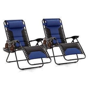 Captiva Designs XXL Zero Gravity Chair Set of 2, 28" Wide Padded Recliners with Cup Holder, Foldable Outdoor Lounge Chairs - 1 of 4