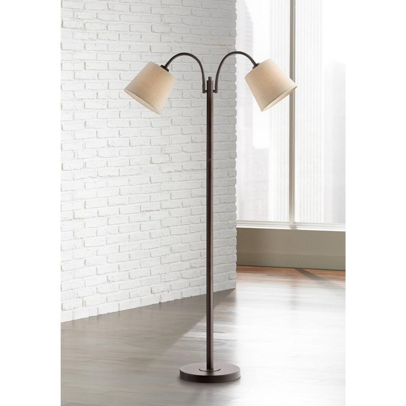 360 Lighting Modern Floor Lamp 56" Tall Dark Bronze Twin Arm Adjustable Gooseneck Neutral Cotton Drum Shade for Living Room Reading Bedroom, 2 of 10