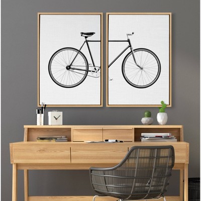 Simon Te Bicycle Print on Canvas with Brown Frame, Set of 2