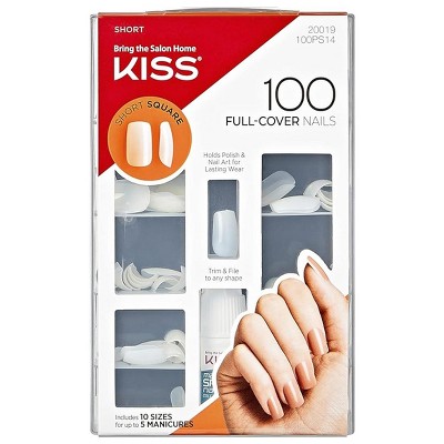 Kiss 100 Full Cover Nails Short Square (Short Length), 1.5 oz