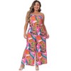 Agnes Orinda Women's Plus Size Floral V Neck Sleeveless Adjustable Spaghetti Strap Boho Wide Leg Jumpsuits - 3 of 4