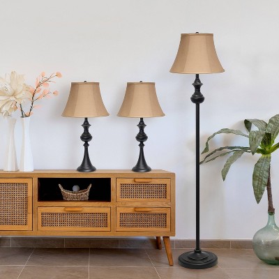 3pc Perennial Homely Traditional Valletta Metal Lamp Set with Empire Fabric Shade - Lalia Home