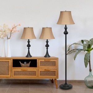 3pc Perennial Homely Traditional Valletta Metal Lamp Set with Empire Fabric Shade - Lalia Home - 1 of 4