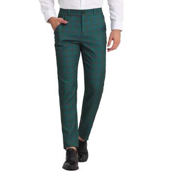 Lars Amadeus St. Patrick's Day Green Plaid Dress Pants for Men's Slim Fit  Straight Leg Formal Tartan Pattern Pants 28 at  Men's Clothing store