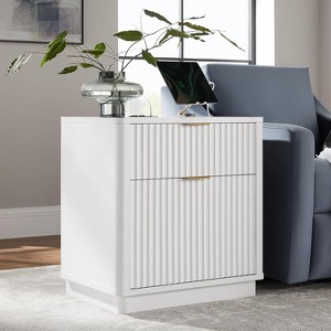 SinCiDo 23" Fluted Nightstand w/Charging Station, 2 Drawer Mid Century Modern End Table w/Storage for Bedroom & Living Room - 1 of 4