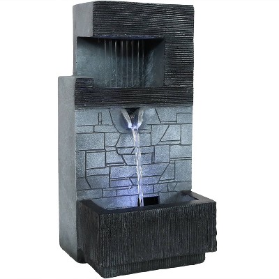 Sunnydaze Indoor Home Office Polyresin Modern Tiered Brick Wall Tabletop Water Fountain with LED Light - 13"