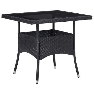 vidaXL Patio Dining Table, Black Poly Rattan and Glass