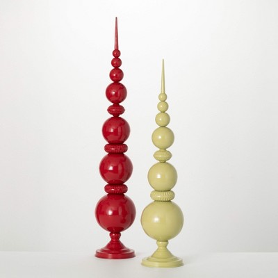 32"H & 38.5"H Sullivans Christmas Red & Green Finial Figurines Set of 2 Indoor Christmas Decor