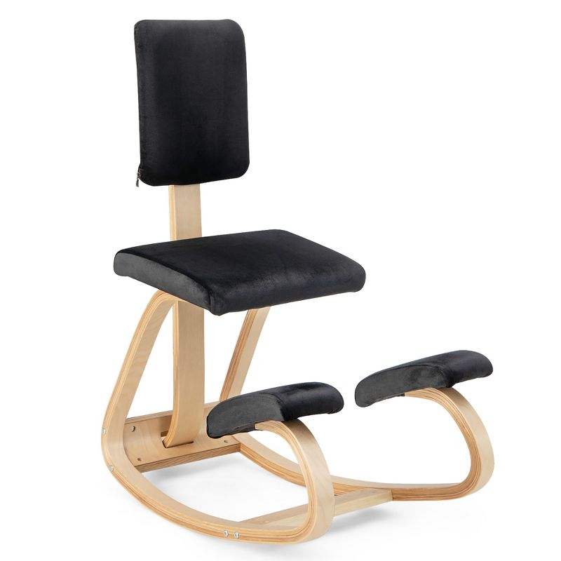 Costway Ergonomic Kneeling Chair Upright Posture Velvet Support Chair with Backrest Black\Grey, 1 of 11