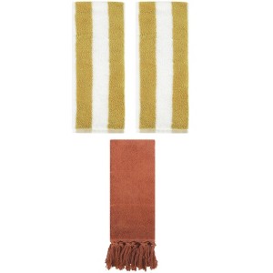 REGALWOVEN 3 Packs Striped and Solid Tassels Absorbent Soft Cotton Hand Towel for Bathroom - 1 of 4