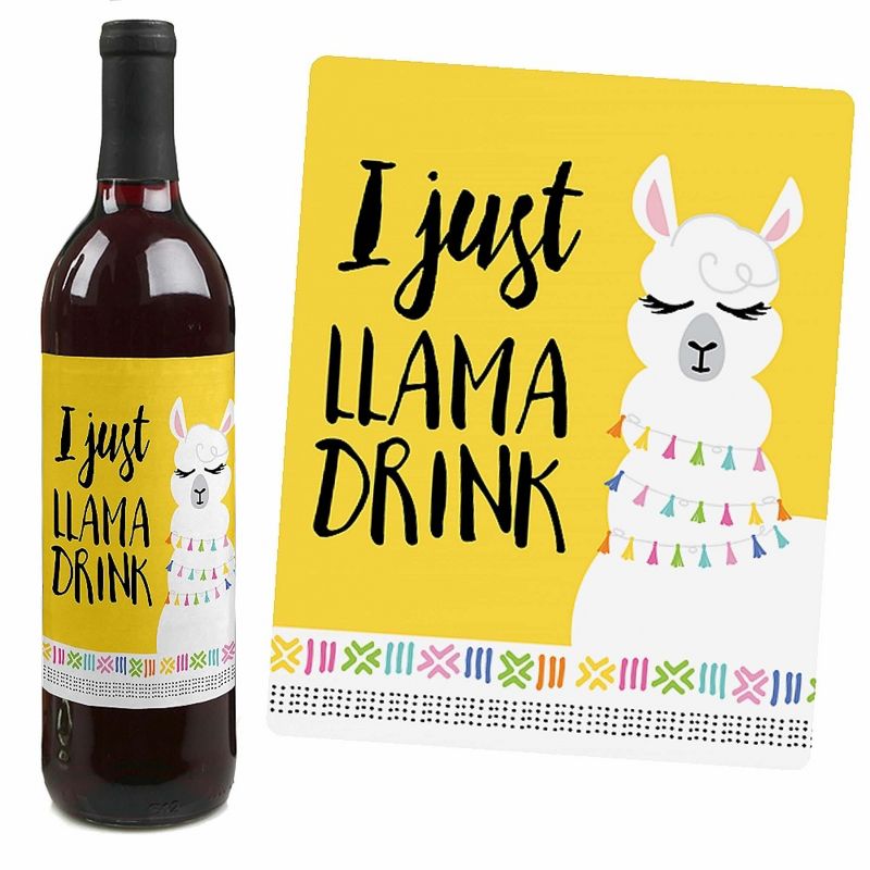 Big Dot of Happiness Whole Llama Fun - Llama Fiesta Baby Shower or Birthday Party Decorations for Women & Men - Wine Bottle Label Stickers - Set of 4, 4 of 9