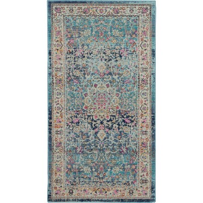 Elegant Vintage Kashan Blue Synthetic 2' x 4' Area Rug