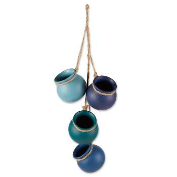 Zings & Thingz Dangling Mini Terracotta Indoor Outdoor Planter Pots Blue Tones 3.75"x3.75"x23"
