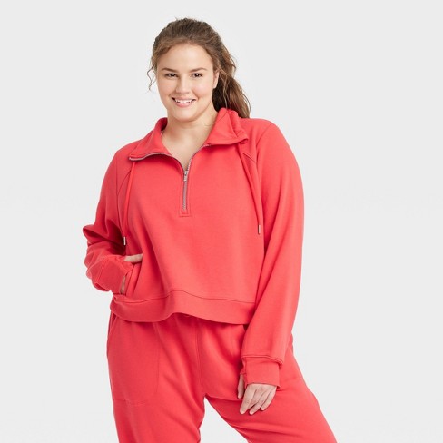 Red half best sale zip pullover women's