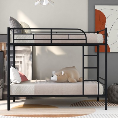 VYNXARIA Twin Over Twin Metal Bunk Bed with Storage - Sleek Black