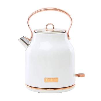 Haden Heritage 1.7 Liter Stainless Steel Body Countertop Retro Style Electric Kettle with Auto Shutoff & Dry Boil Protection, Ivory/Copper