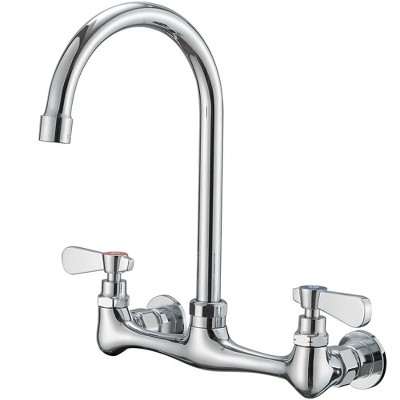 BWE Double Handle Wall Mount Standard Kitchen Faucet with High Arc Swivel Spout 8 in. Widespread