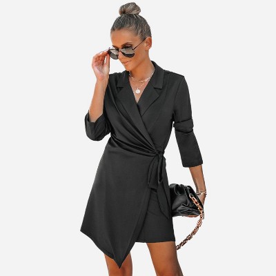 Women's Long Sleeve Belted Wrap Mini Dress - Cupshe - Black : Target