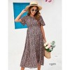 Women's Maternity Dress Floral Ruffles Short Sleeve Dress Boho Smocked Scoop Neck Midi Dress for Photoshoot Baby Shower - 3 of 4