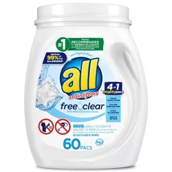 All Mighty Pacs Free Clear Laundry Detergent Pacs - 60ct/24.7oz