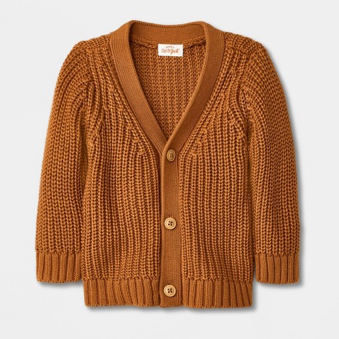 John Lewis ANYDAY Baby Cotton Blend Knitted Cardigan, Orange, 3-6 months