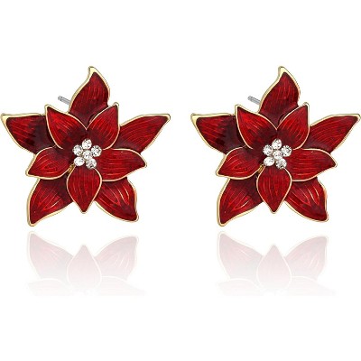 Christmas Earrings for Women: Poinsettia & Snowflake Studs and Clip-Ons.