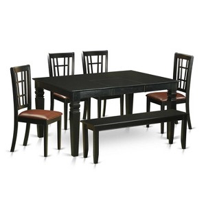 HomeStock 6-Piece Rectangle Black Finish Solid Wood Top dining Table with 1 Bench and 4 Chairs - 1 of 4