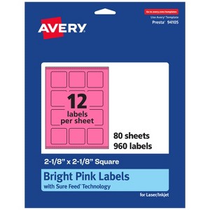 Avery Bright Pink Paper Labels, 2-1/8" x 2-1/8" Square - 1 of 4