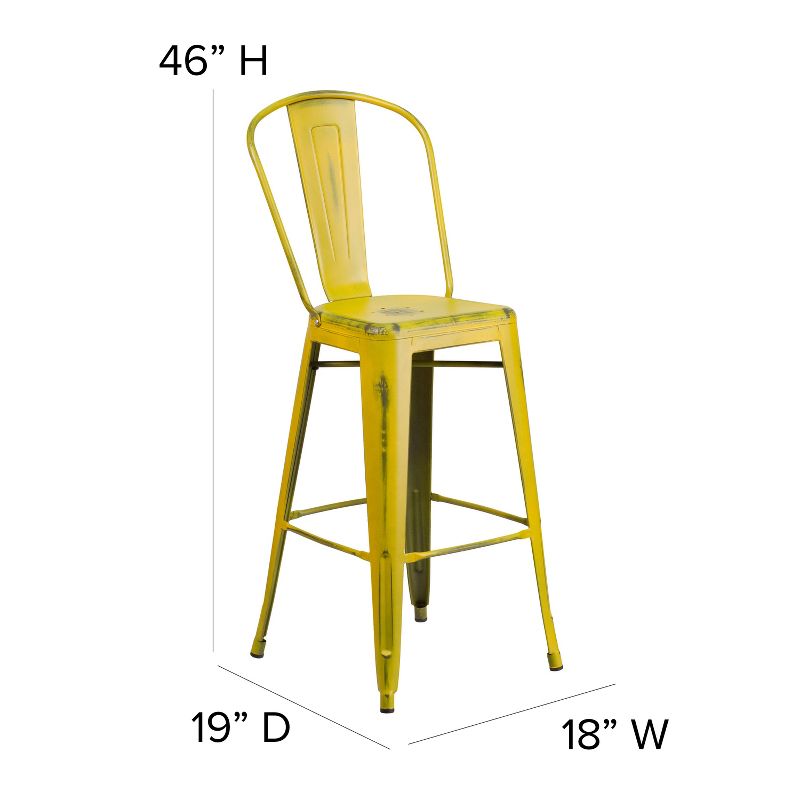 Flash Furniture Commercial Grade 30" High Distressed Metal Indoor-Outdoor Barstool with Back, 5 of 12