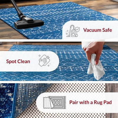 Distressed Moroccan Trellis 4' Square Blue Synthetic Area Rug