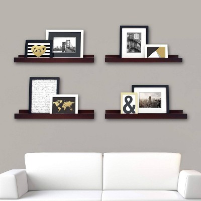 Espresso Engineered Wood Floating Wall Shelves Set of 4