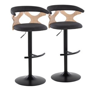 LumiSource Set of 2 Gardenia Adjustable Barstools Whitewashed Wood/Black Metal/Charcoal Fabric - 1 of 4