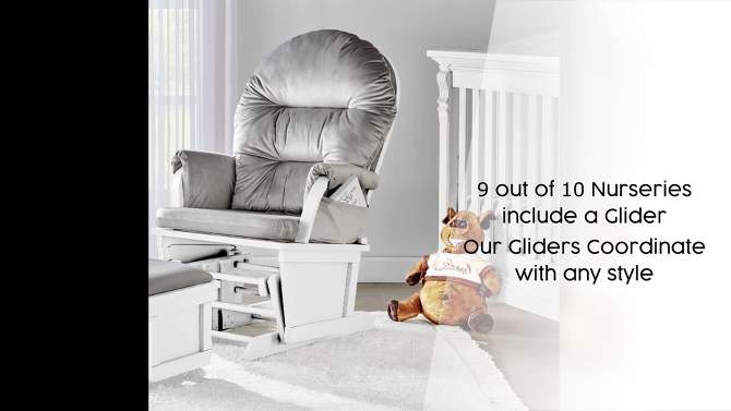 Suite Bebe Madison Glider and Ottoman - White Wood and Gray Fabric, 2 of 6, play video