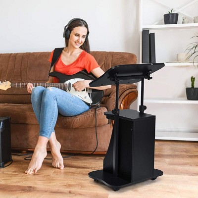 Black Adjustable Height Particle Board Laptop Cart