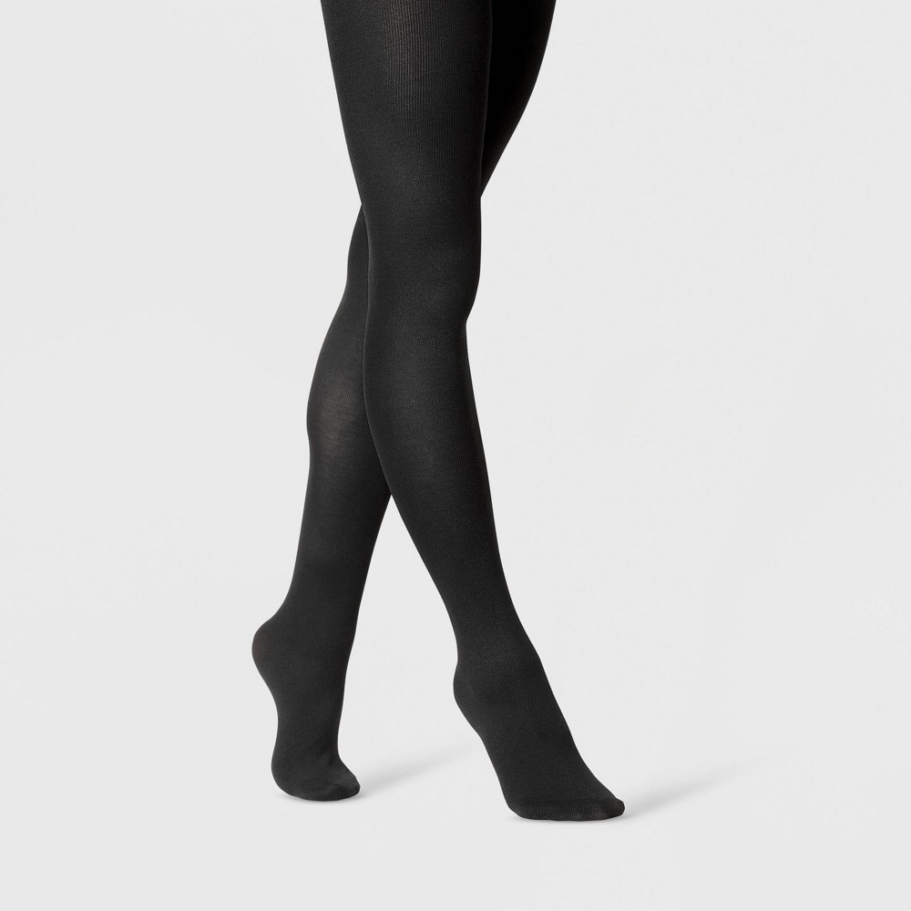 Women's Flat Knit Sweater Tights - A New Day Black M/L