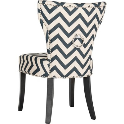 Chevron Navy and White Linen Upholstered Parsons Side Chair
